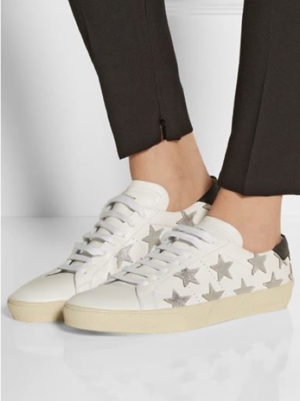 Saint Laurent White and Silver Star Sneakers